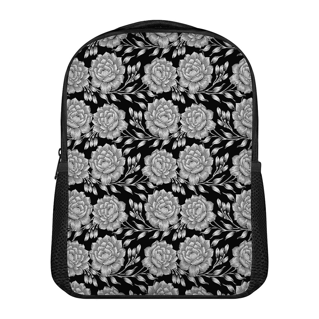 Vintage Black And White Floral Print Casual Backpack