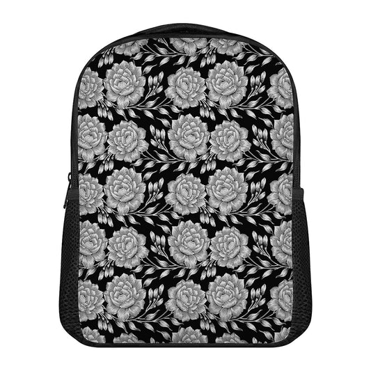 Vintage Black And White Floral Print Casual Backpack