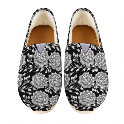 Vintage Black And White Floral Print Casual Shoes