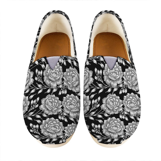 Vintage Black And White Floral Print Casual Shoes