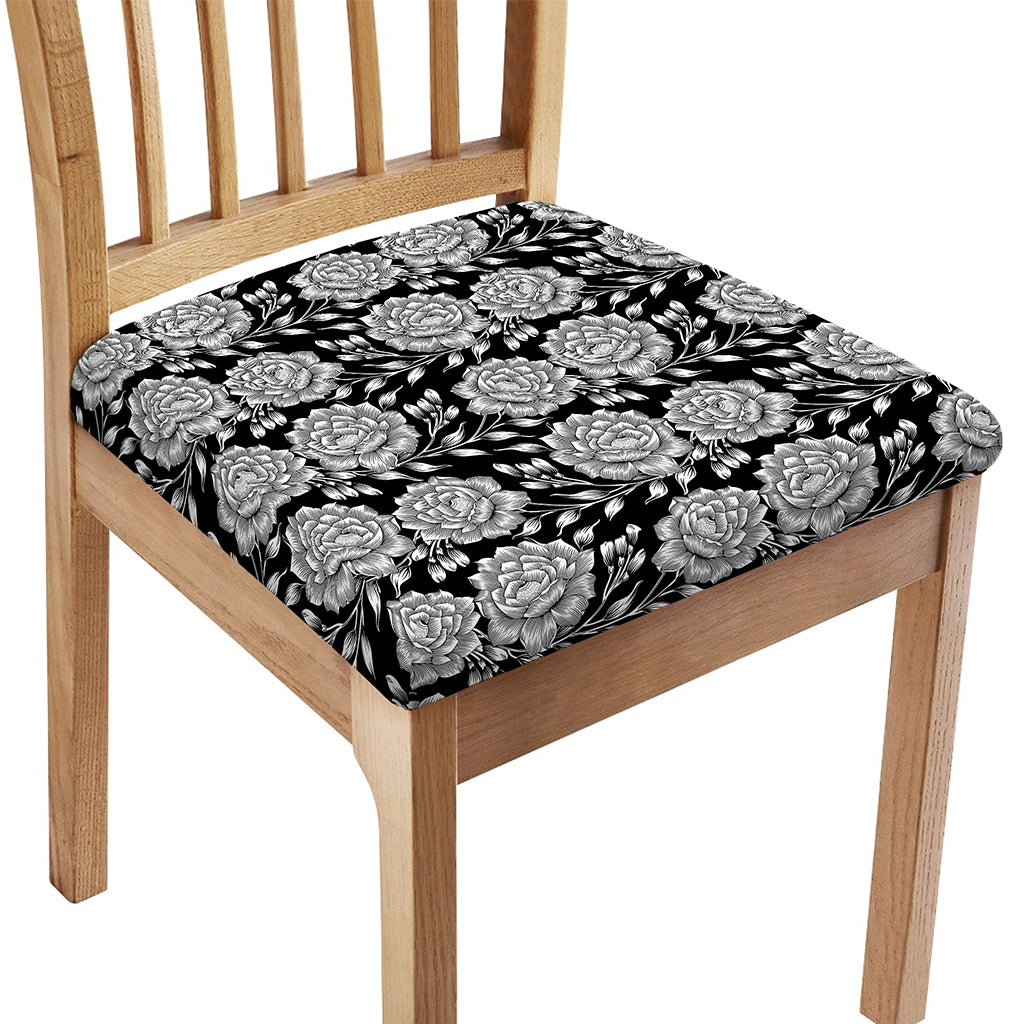 Vintage Black And White Floral Print Chair Cushion Cover