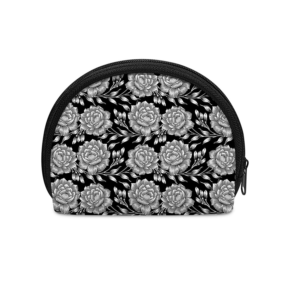 Vintage Black And White Floral Print Coin Purse