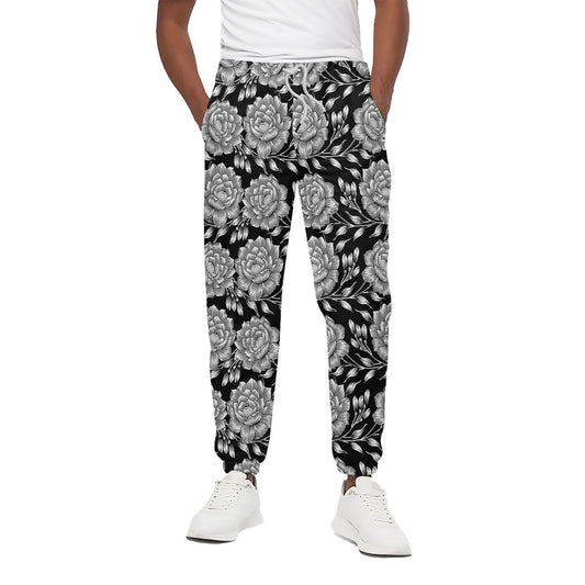 Vintage Black And White Floral Print Cotton Pants