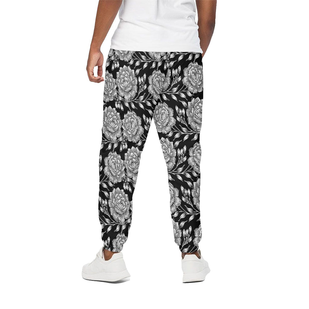 Vintage Black And White Floral Print Cotton Pants