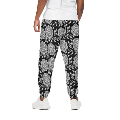 Vintage Black And White Floral Print Cotton Pants