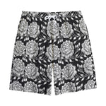 Vintage Black And White Floral Print Cotton Shorts