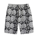 Vintage Black And White Floral Print Cotton Shorts