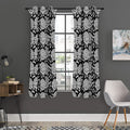Vintage Black And White Floral Print Grommet Curtain Panels