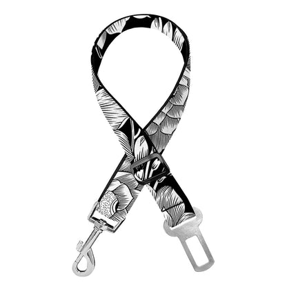 Vintage Black And White Floral Print Dog Seat Belt