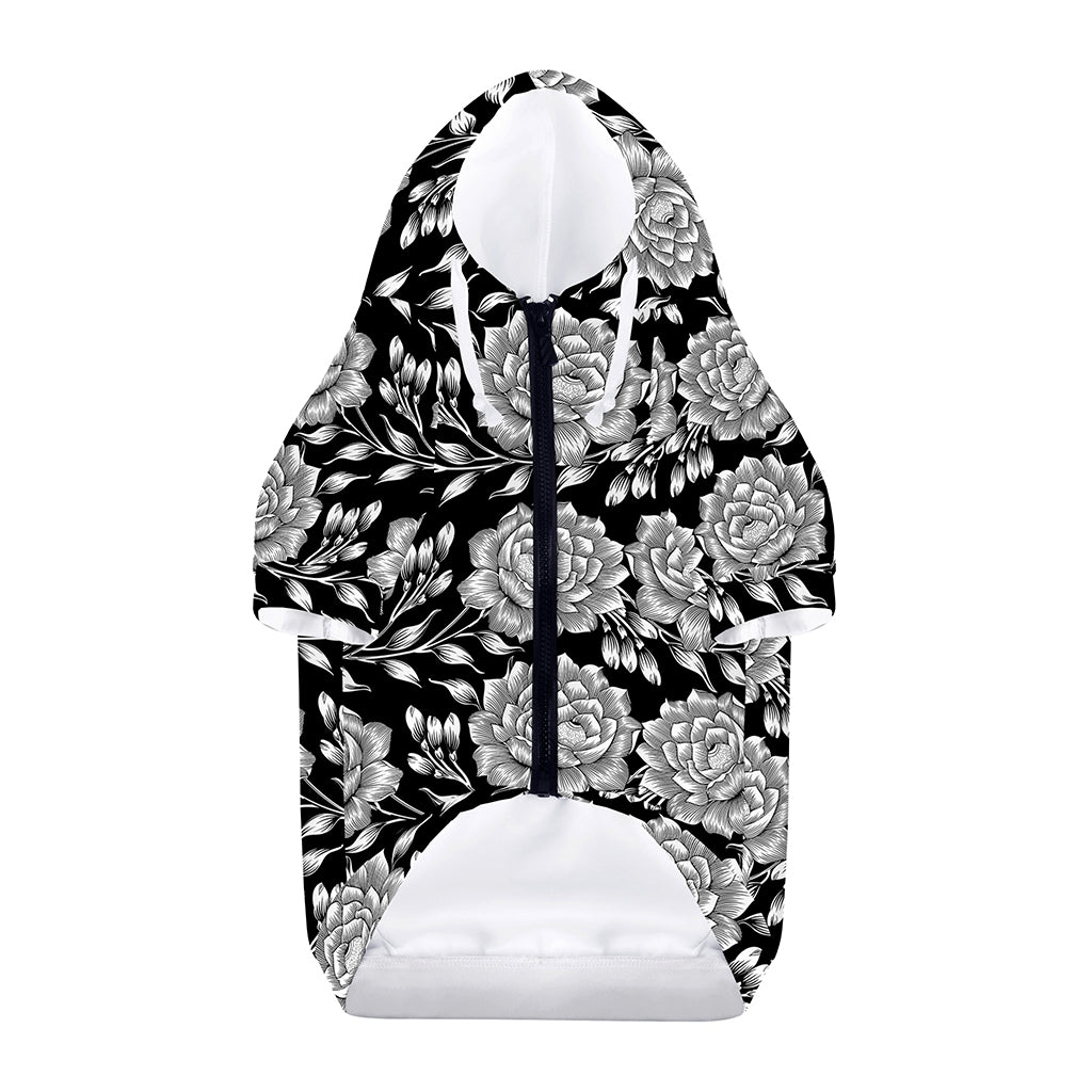 Vintage Black And White Floral Print Dog Zip Up Hoodie