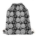 Vintage Black And White Floral Print Drawstring Bag
