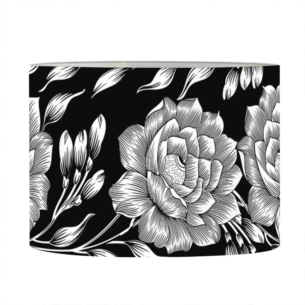 Vintage Black And White Floral Print Drum Lamp Shade