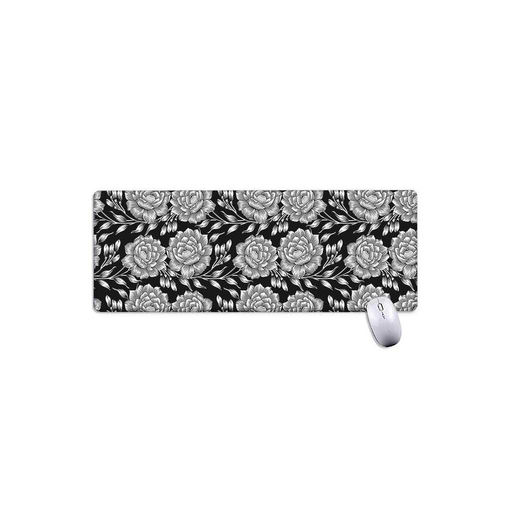 Vintage Black And White Floral Print Extended Mouse Pad