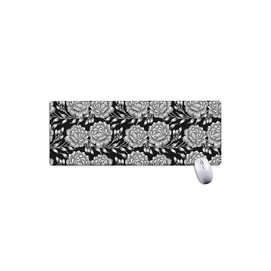 Vintage Black And White Floral Print Extended Mouse Pad