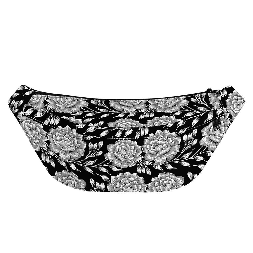 Vintage Black And White Floral Print Fanny Pack