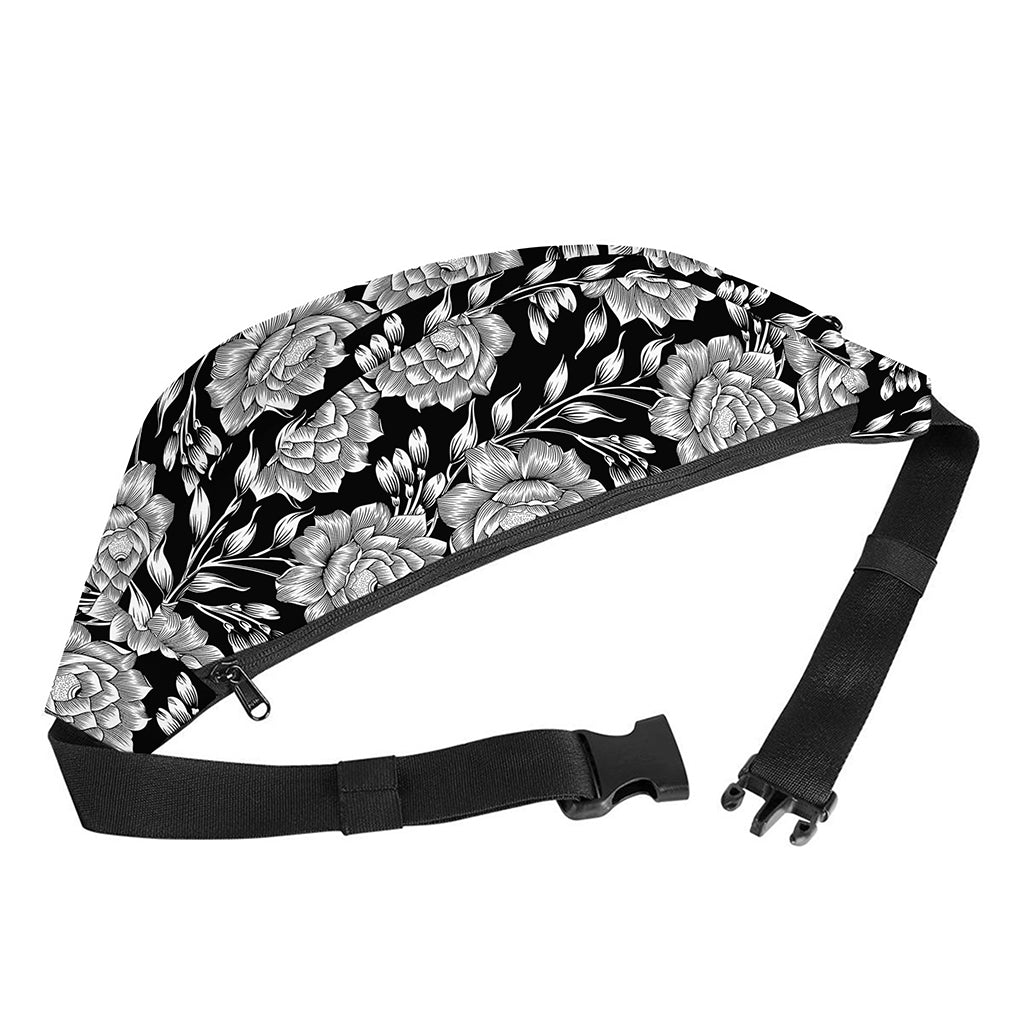 Vintage Black And White Floral Print Fanny Pack