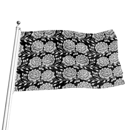 Vintage Black And White Floral Print Flag