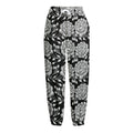 Vintage Black And White Floral Print Fleece Lined Knit Pants