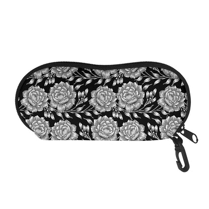 Vintage Black And White Floral Print Glasses Case