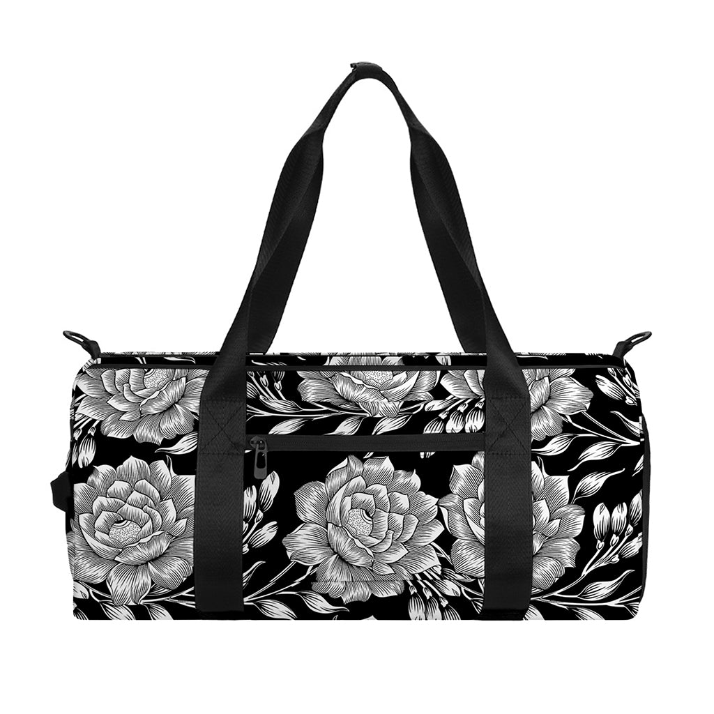 Vintage Black And White Floral Print Gym Bag