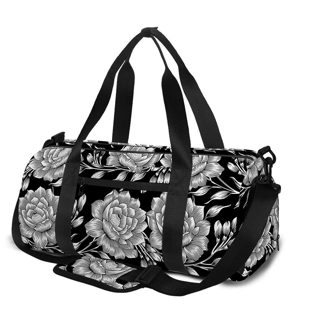 Vintage Black And White Floral Print Gym Bag