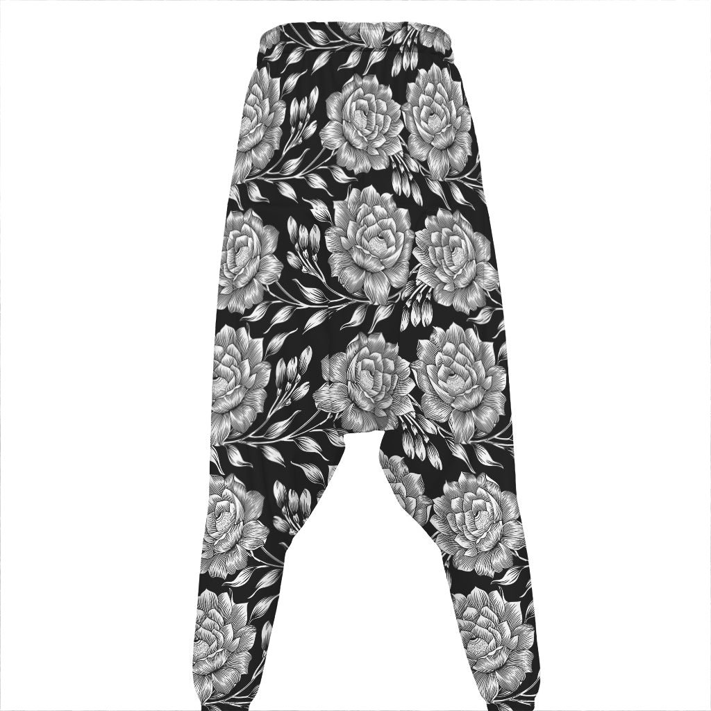 Vintage Black And White Floral Print Hammer Pants