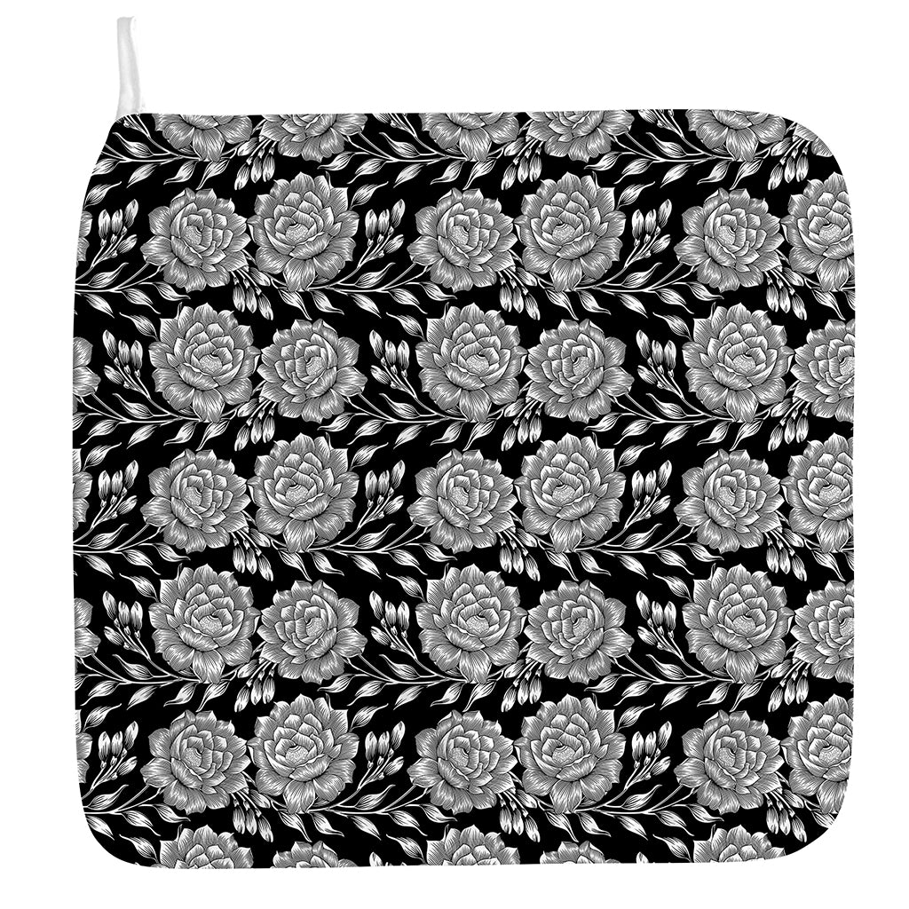 Vintage Black And White Floral Print Hand Towel