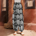 Vintage Black And White Floral Print Harem Pants