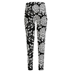 Vintage Black And White Floral Print High-Waisted Pocket Leggings