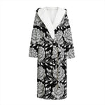 Vintage Black And White Floral Print Hooded Bathrobe