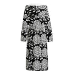Vintage Black And White Floral Print Hooded Bathrobe