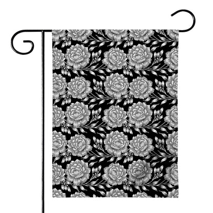 Vintage Black And White Floral Print House Flag