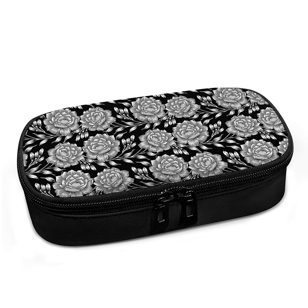 Vintage Black And White Floral Print Insulin Cooler Travel Case
