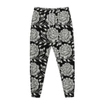 Vintage Black And White Floral Print Jogger Pants