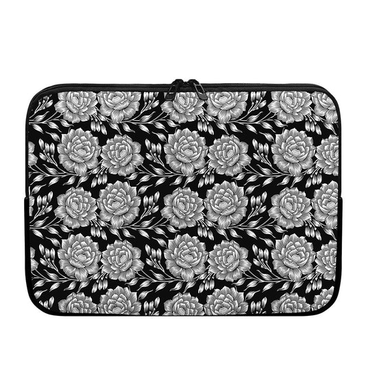 Vintage Black And White Floral Print Laptop Sleeve