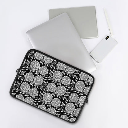 Vintage Black And White Floral Print Laptop Sleeve