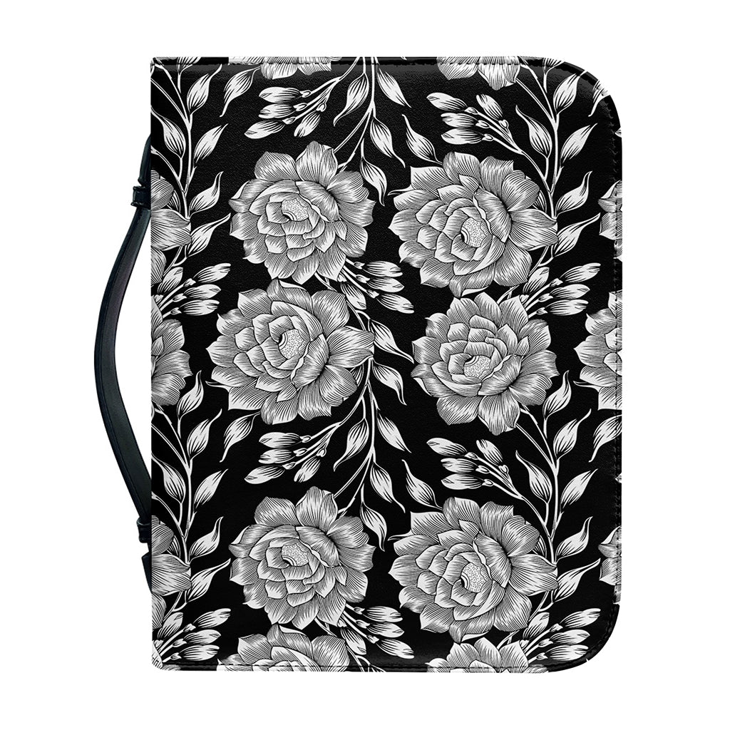 Vintage Black And White Floral Print Leather Bible Cover