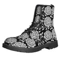 Vintage Black And White Floral Print Lace-Up Boots