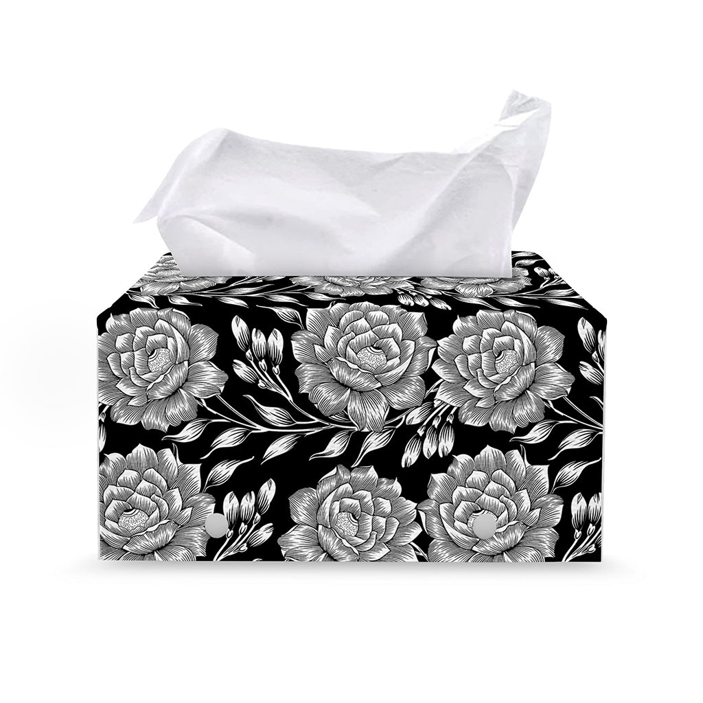 Vintage Black And White Floral Print Leather Tissue Box Cover