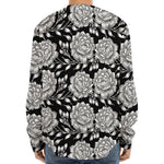 Vintage Black And White Floral Print Long Sleeve Baseball Jersey