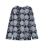Vintage Black And White Floral Print Long Sleeve Short Coat