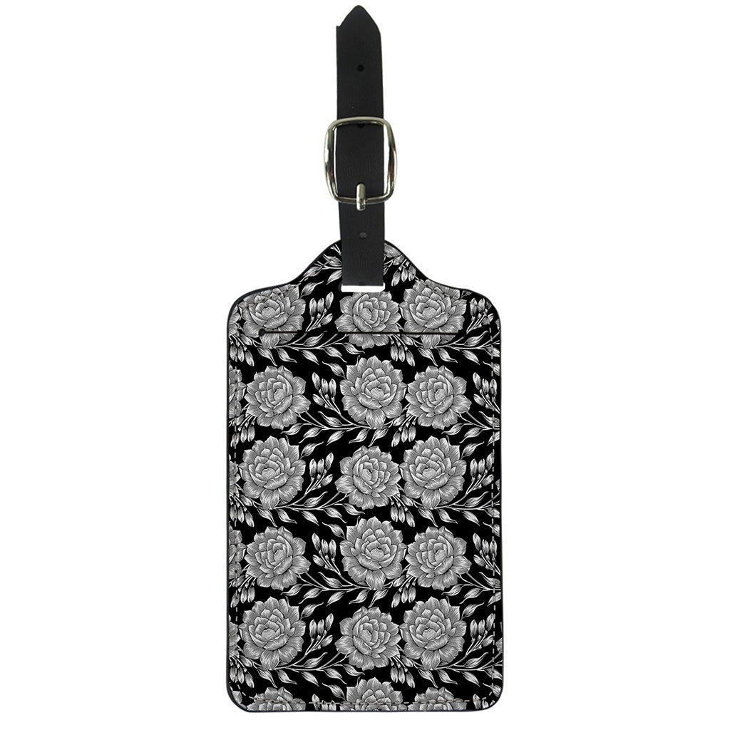 Vintage Black And White Floral Print Luggage Tag