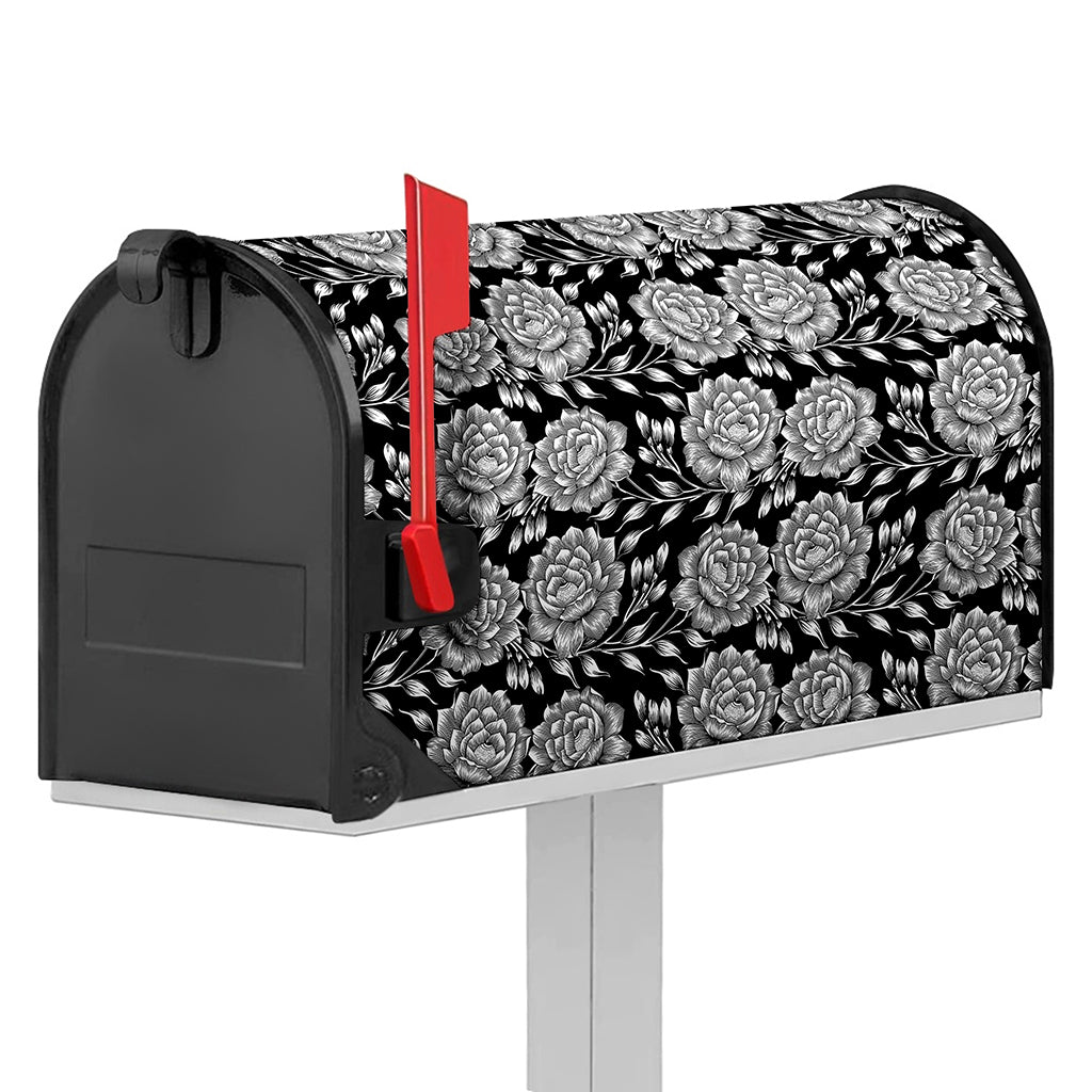 Vintage Black And White Floral Print Mailbox Cover