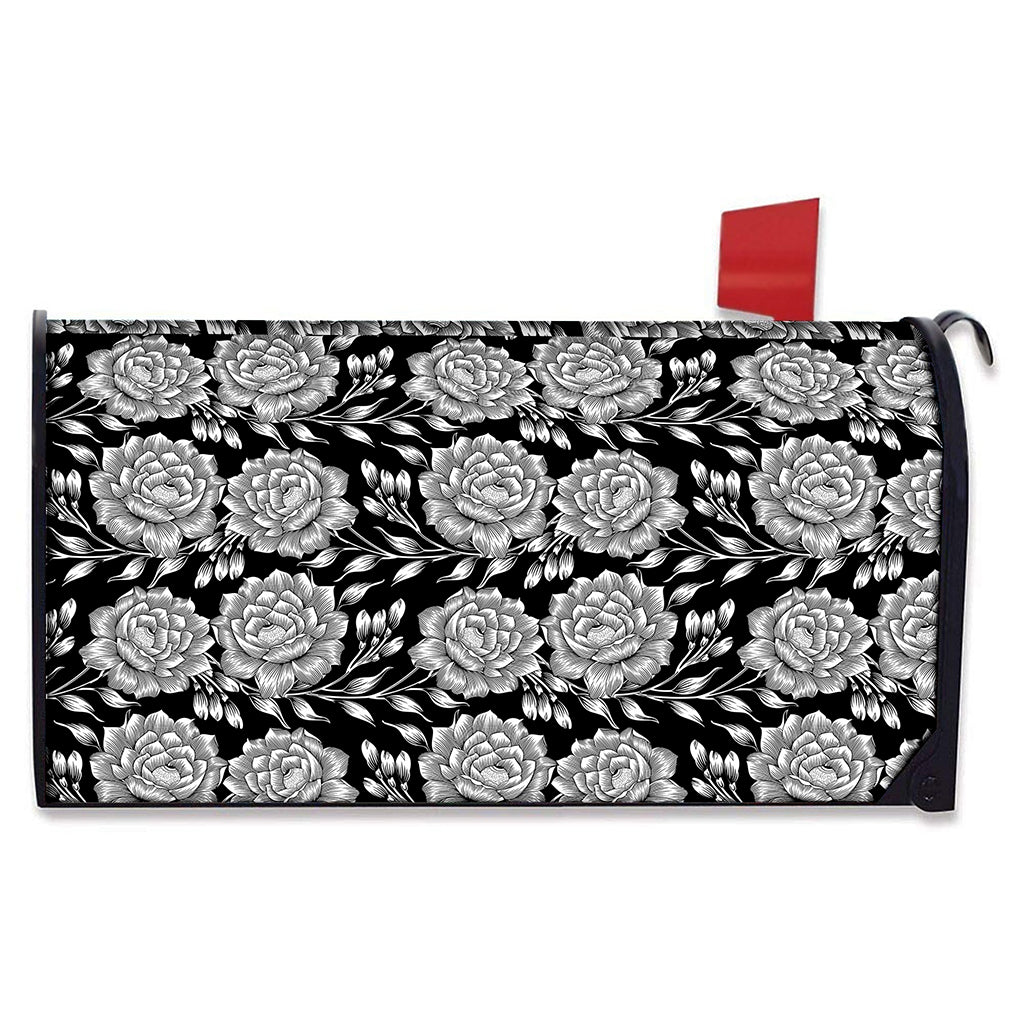 Vintage Black And White Floral Print Mailbox Cover
