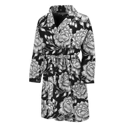 Vintage Black And White Floral Print Men's Bathrobe