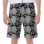 Vintage Black And White Floral Print Men's Beach Shorts