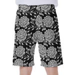 Vintage Black And White Floral Print Men's Beach Shorts