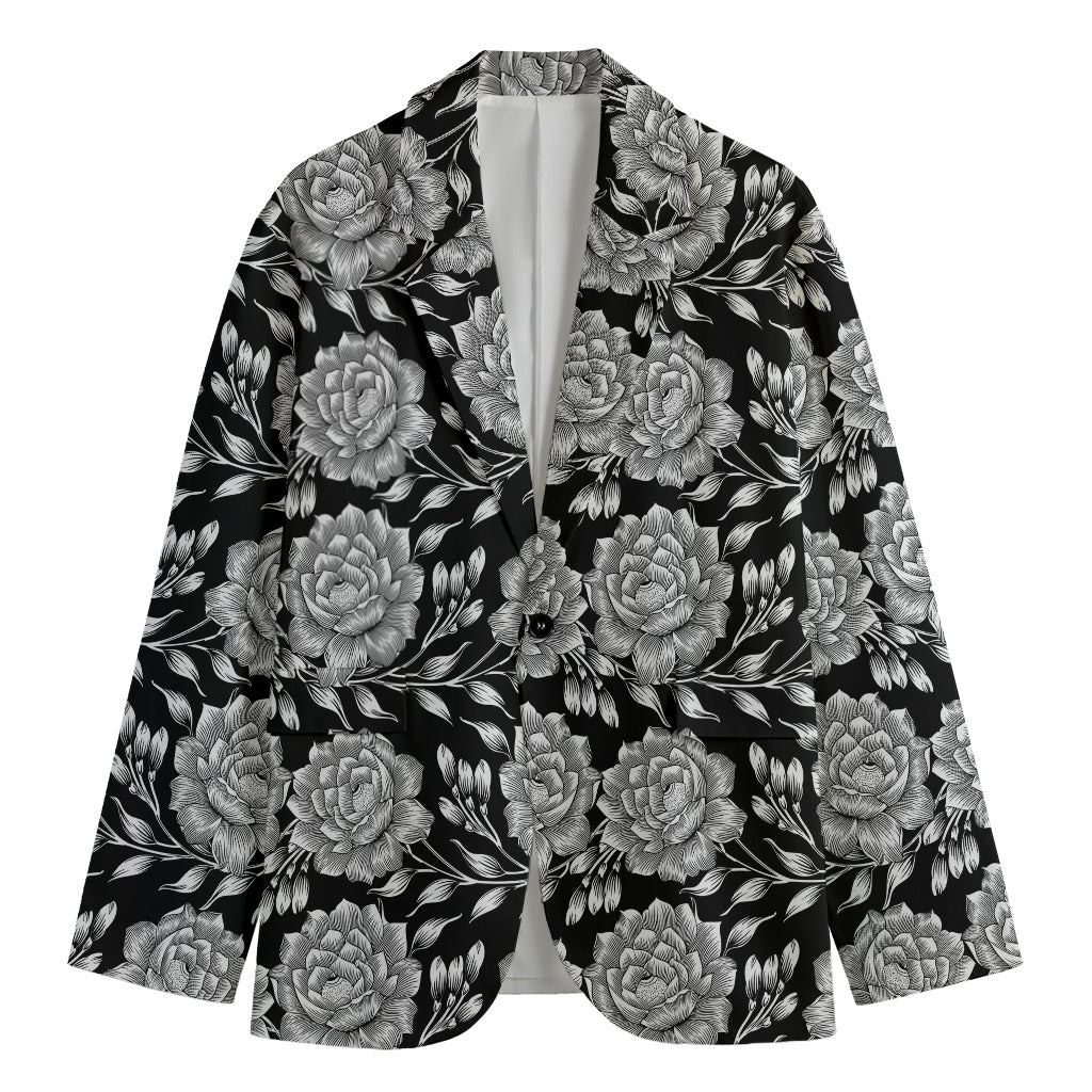 Vintage Black And White Floral Print Men's Blazer