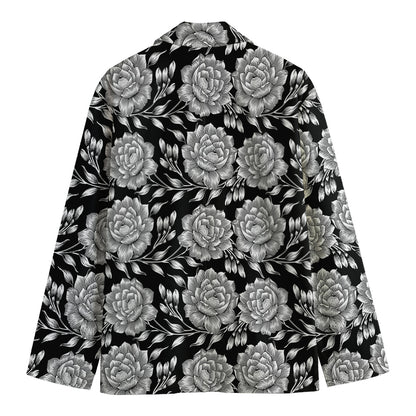 Vintage Black And White Floral Print Men's Blazer