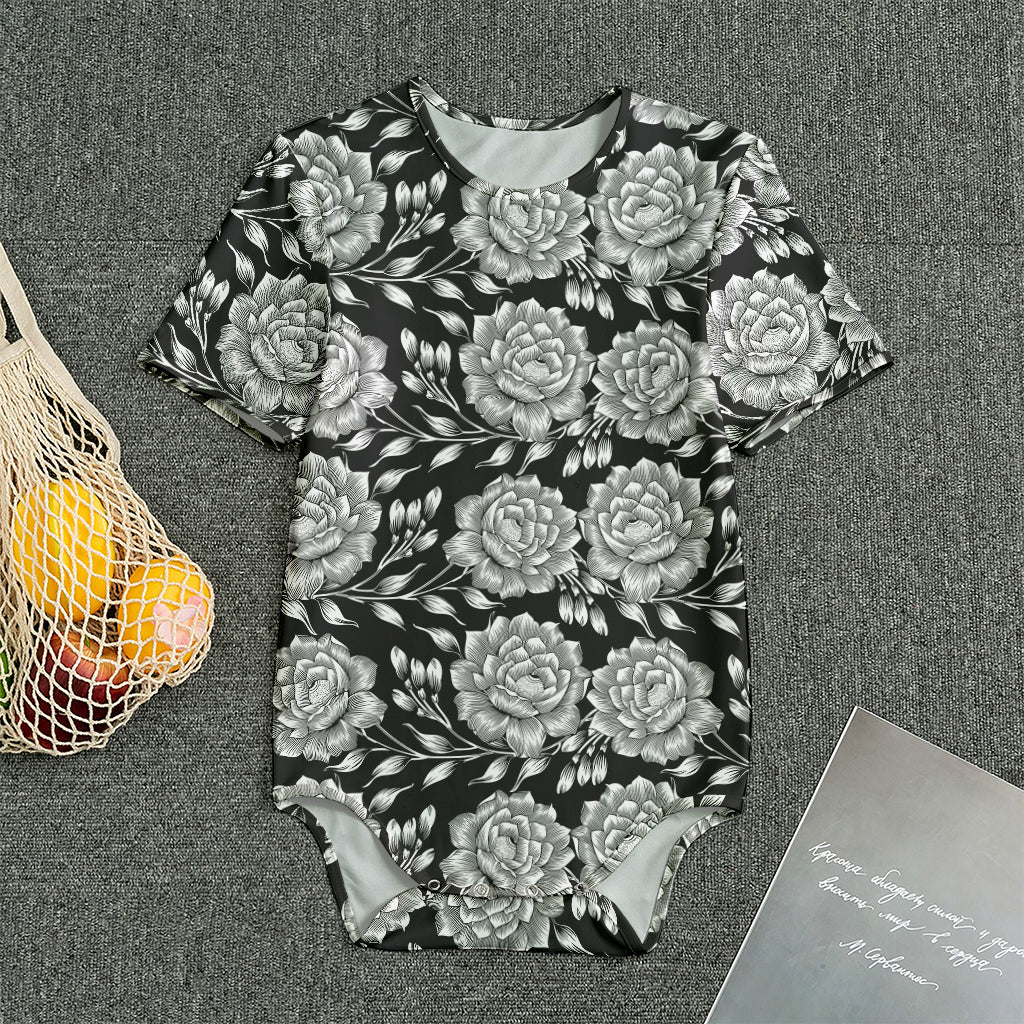 Vintage Black And White Floral Print Men's Bodysuit